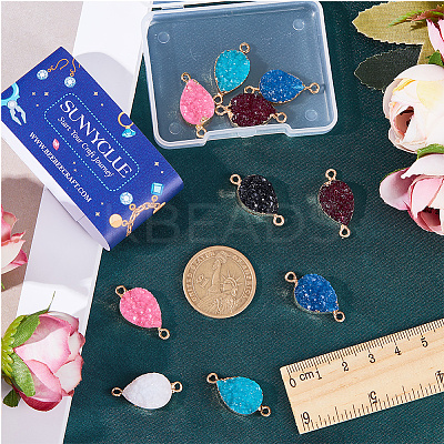12Pcs 6 Colors Druzy Quartz Crystal Dyed Connector Charms FIND-SC0005-33-1