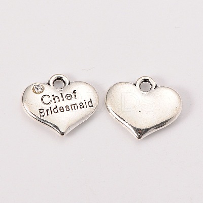 Wedding Theme Antique Silver Tone Tibetan Style Alloy Heart with Chief Bridesmaid Rhinestone Charms LS-TIBEP-N005-21D-1
