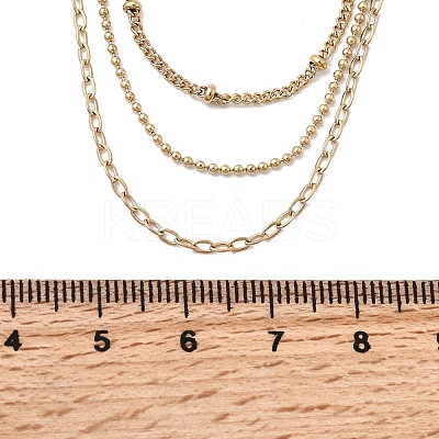 304 Stainless Steel 3 Layered Chain Necklaces for Women NJEW-K255-56G-1