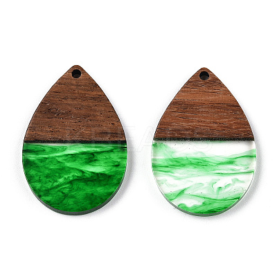 Transparent Resin & Walnut Wood Pendants RESI-N039-25D-1