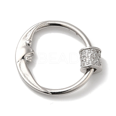 Rack Plating Brass Micro Pave Clear Cubic Zirconia Screw Carabiner Lock Charms KK-D047-08P-1