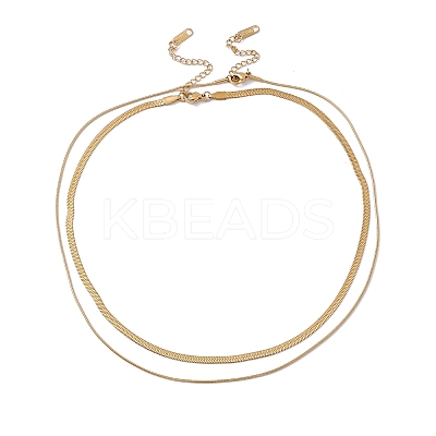 2Pcs 2 Style Ion Plating(IP) 304 Stainless Steel Herringbone & Snake Chain Necklaces Set for Men Women NJEW-G090-08G-1