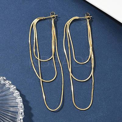 Brass Snake Chains Tassel Dangle Stud Earrings for Women EJEW-H092-11G-1