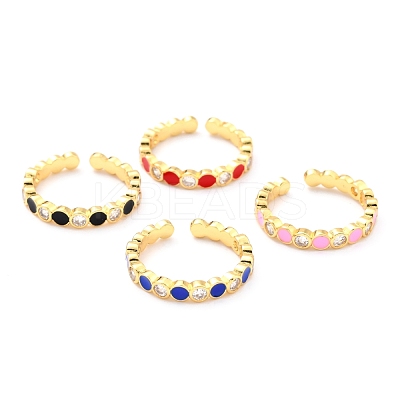 Adjustable Real 18K Gold Plated Brass Enamel Finger Rings RJEW-L071-22G-1