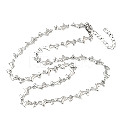 304 Stainless Steel Dolphin Link Chain Necklaces for Women NJEW-G201-02P-1