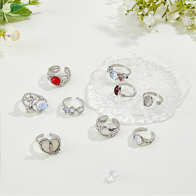 9Pcs 9 Style Cat Eye & Cubic Zirconia Open Cuff Rings Set RJEW-FI0001-12-1