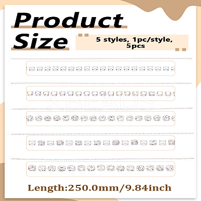 5Pcs 5 Styles Alloy Rhinestone Cup Chains Chains MRMJ-LP0004-12-1