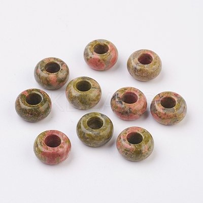 Natural Unakite European Beads X-G-G740-14x8mm-16-1