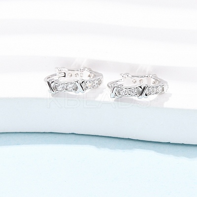 Ring with Letter X 925Sterling Silver Micro Pave Clear Cubic Zirconia Hoop Earrings for Women EJEW-K317-03P-1