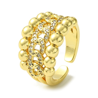 Brass Micro Pave Cubic Zirconia Open Cuff Rings RJEW-K256-30G-1