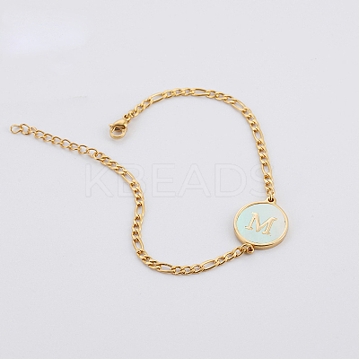 Flat Round with Letter Pattern 304 Stainless Steel Link Bracelets FS-WG4692B-27-1