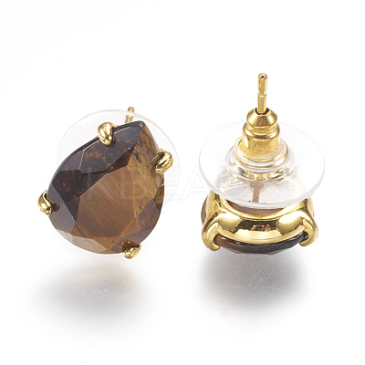 Natural Tiger Eye Stud Earrings X-EJEW-L196-03H-1