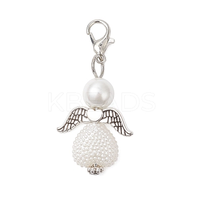 Heart Angel Glass Pearl & ABS Plastic Imitation Pearl Pendant Decorations HJEW-JM03565-03-1