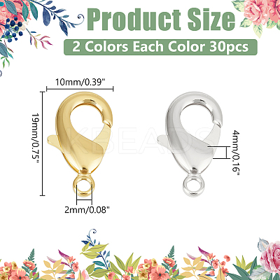 60Pcs 2 Colors Brass Lobster Claw Clasps KK-WR0001-48-1