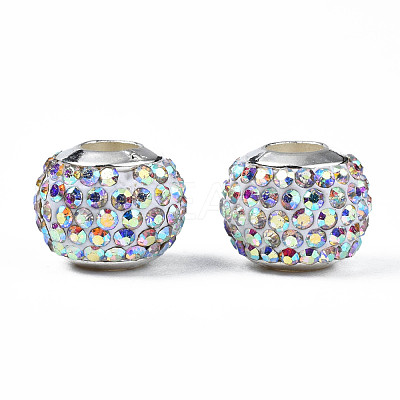 Handmade Polymer Clay Rhinestone European Beads RB-N053-001-11-1