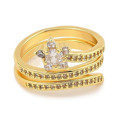 Rack Plating Brass Micro Pave Clear Cubic Zirconia Rings for Women RJEW-S392-06G-1