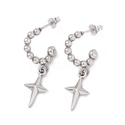 Tarnish Resistant 304 Stainless Steel Ring with Star Dangle Stud Earrings EJEW-B018-03P-1
