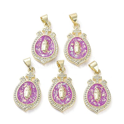 Rack Plating Brass Micro Pave Clear Cubic Zirconia Pendants KK-C041-06F-G-1