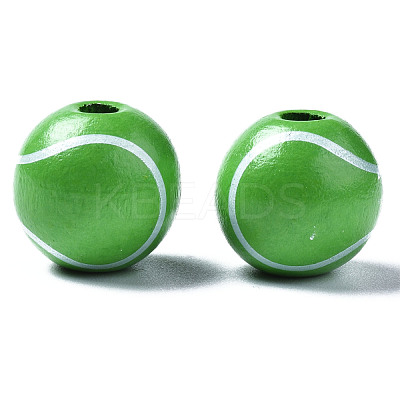 Painted Natural Wood European Beads WOOD-S057-052-1
