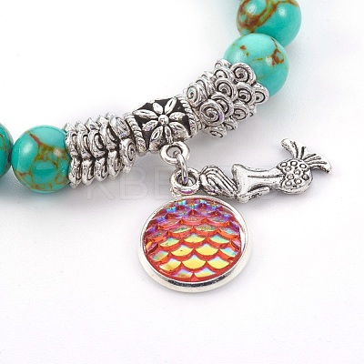 Synthetic Turquoise(Dyed) Beads Stretch Charm Bracelets BJEW-JB04024-M-1