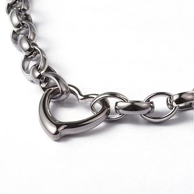 Tarnish Resistant Heart 304 Stainless Steel Link Necklaces and Bracelets Jewelry Sets SJEW-F132-08P-1