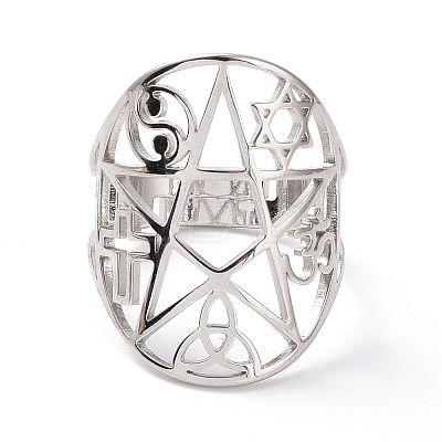 Non-Tarnish Star with Sailor's Knot & Corss & Yin Yang Adjustable Ring RJEW-P037-02P-1
