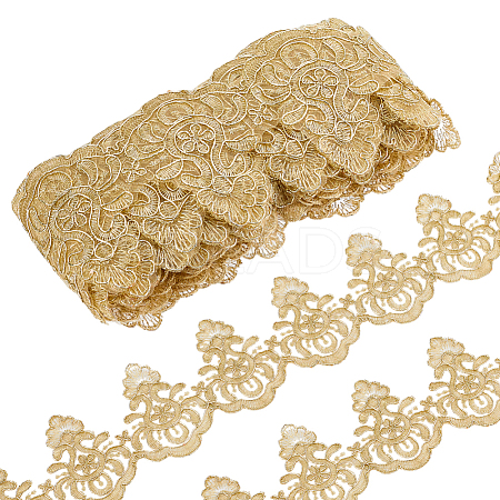 10 Yards Polyester Flower Lace Ribbon OCOR-WH0101-186-1