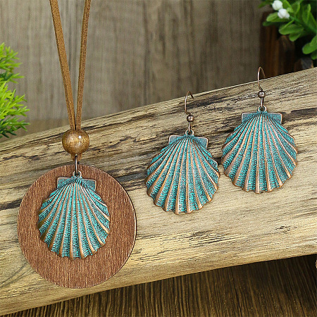 Bohemian Alloy Enamel & Wood Pendant Necklaces & Dangle Earrings Sets WG0DDDA-06-1