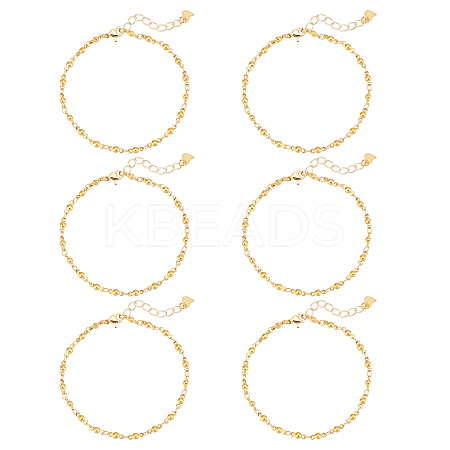 6Pcs 304 Stainless Steel Link Chains Bracelets STAS-UN0029-34-1