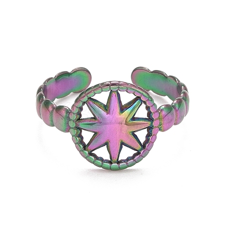Rainbow Color Ion Plating (IP) 304 Stainless Steel Open Cuff Rings RJEW-A005-27MC-1