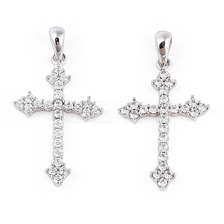 Rhodium Plated 925 Sterling Silver Micro Pave Clear Cubic Zirconia Pendants STER-T007-31P-1