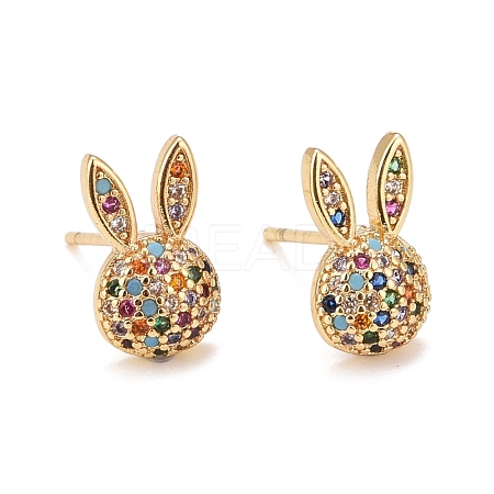 Cubic Zirconia Rabbit Stud Earrings EJEW-A069-14G-1