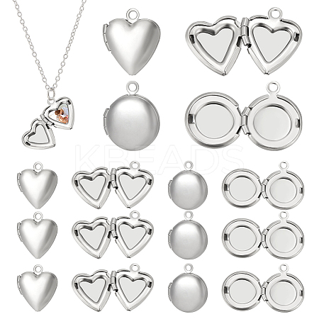 50Pcs 2 Styles 316 Surgical Stainless Steel Locket Pendants STAS-UN0062-31-1