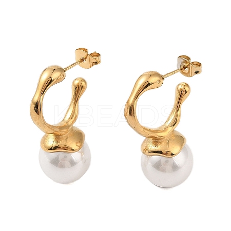 Ion Plating(IP) 304 Stainless Steel with ABS Imitation Pearl Stud Earrings for Women EJEW-N055-14G-1