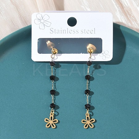304 Stainless Steel Glass Tassel Stud Earrings EJEW-G453-05G-01-1