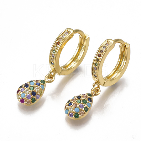 Brass Micro Pave Cubic Zirconia(Random Mixed Color) Dangle Hoop Earrings EJEW-S201-67-1