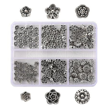 120Pcs 6 Style Tibetan Style Alloy Flower Beads TIBE-YW0001-26-1
