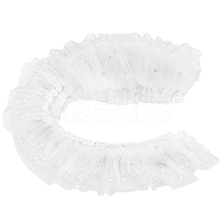 5 Yards Polyester Pleated Flower Lace Trim OCOR-GF0003-89B-1