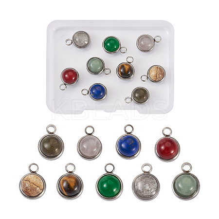 9Pcs 9 Styles Natural Mixed Stone Charms G-FW0001-28-1