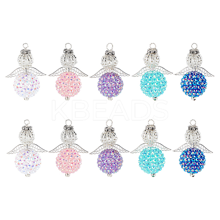 10Pcs 5 Colors Resin Rhinestone & Acrylic Pendants PALLOY-GO00035-1
