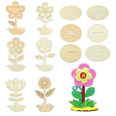 6 Styles DIY Unfinished Wood Flowers Cutout WOOD-CJ0002-30-1