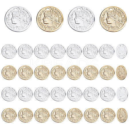 40Pcs 2 Colors Brass Coin Charms KK-DC0005-10-1