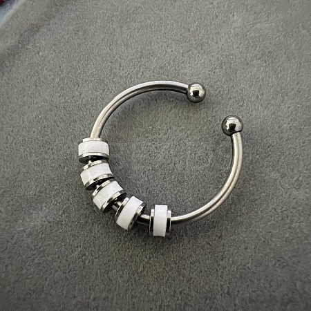304 Stainless Steel Enamel Disc Beaded Adjustable Open Rings FS-WGAD8B0-07-1