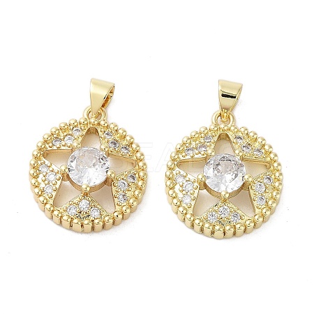 Rack Plating Star Brass Micro Pave Cubic Zirconia Pendants KK-E102-09G-1