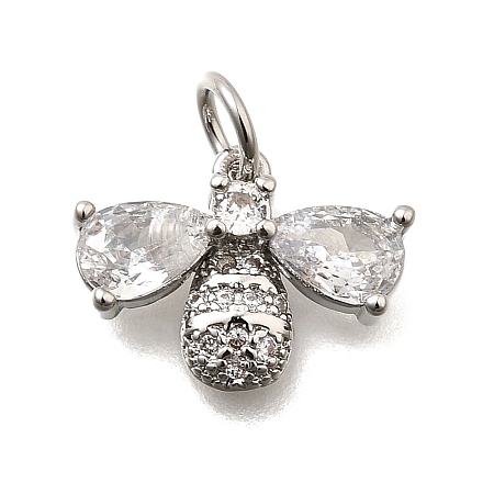 Bees Brass Micro Pave Cubic Zirconia Charms KK-S508-47P-1
