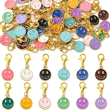 60Pcs 12 Colors Smiling Face Alloy Enamel Pendant Decoration HJEW-YW00046-1