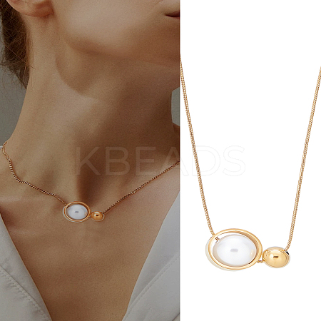 1Pc Stainless Steel ABS Imitation Pearl Round Pendant Necklaces for Women NJEW-LP0002-90-1