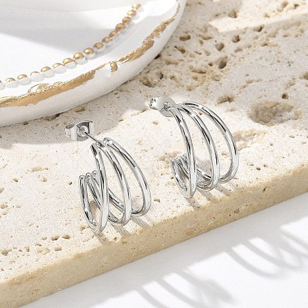 304 Stainless Steel Triple C-Shaped Stud Earrings for Women EJEW-C096-68P-02-1