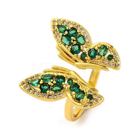 Butterfly Brass Micro Pave Cubic Zirconia Open Cuff Ring for Women RJEW-U003-29A-G-1
