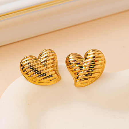 Asymmetrical Brass Texture Heart Stud Earrings VL5790-1